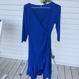 Royal Blue Wrap Dress, Ruffle on Bottom, 3/4 Sleeve, size S